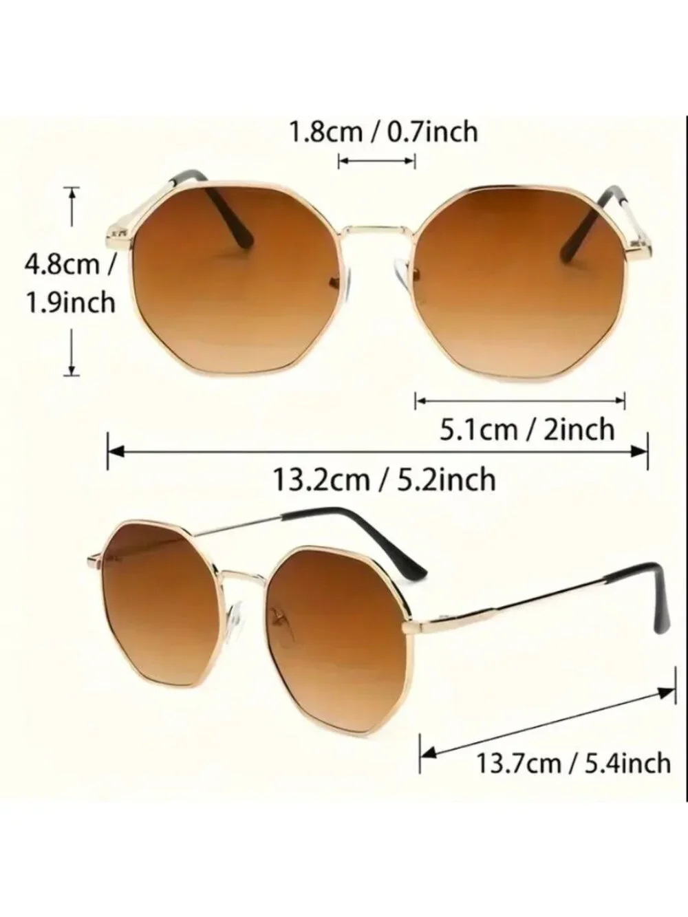 Unisex Octagonal Gold Metal Frame Green Lens Sunglasses